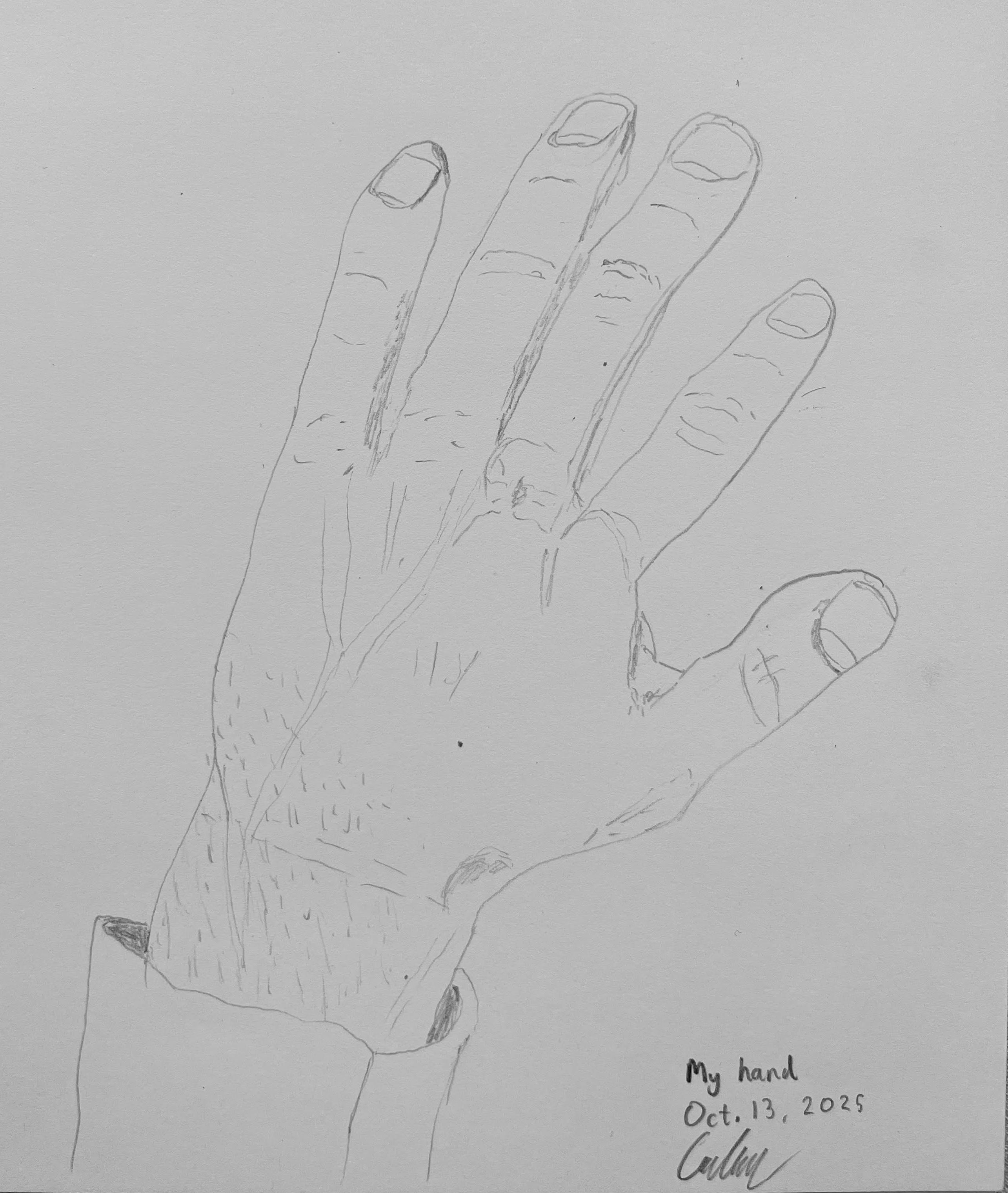 Drawing of my hand on October 13, 2025