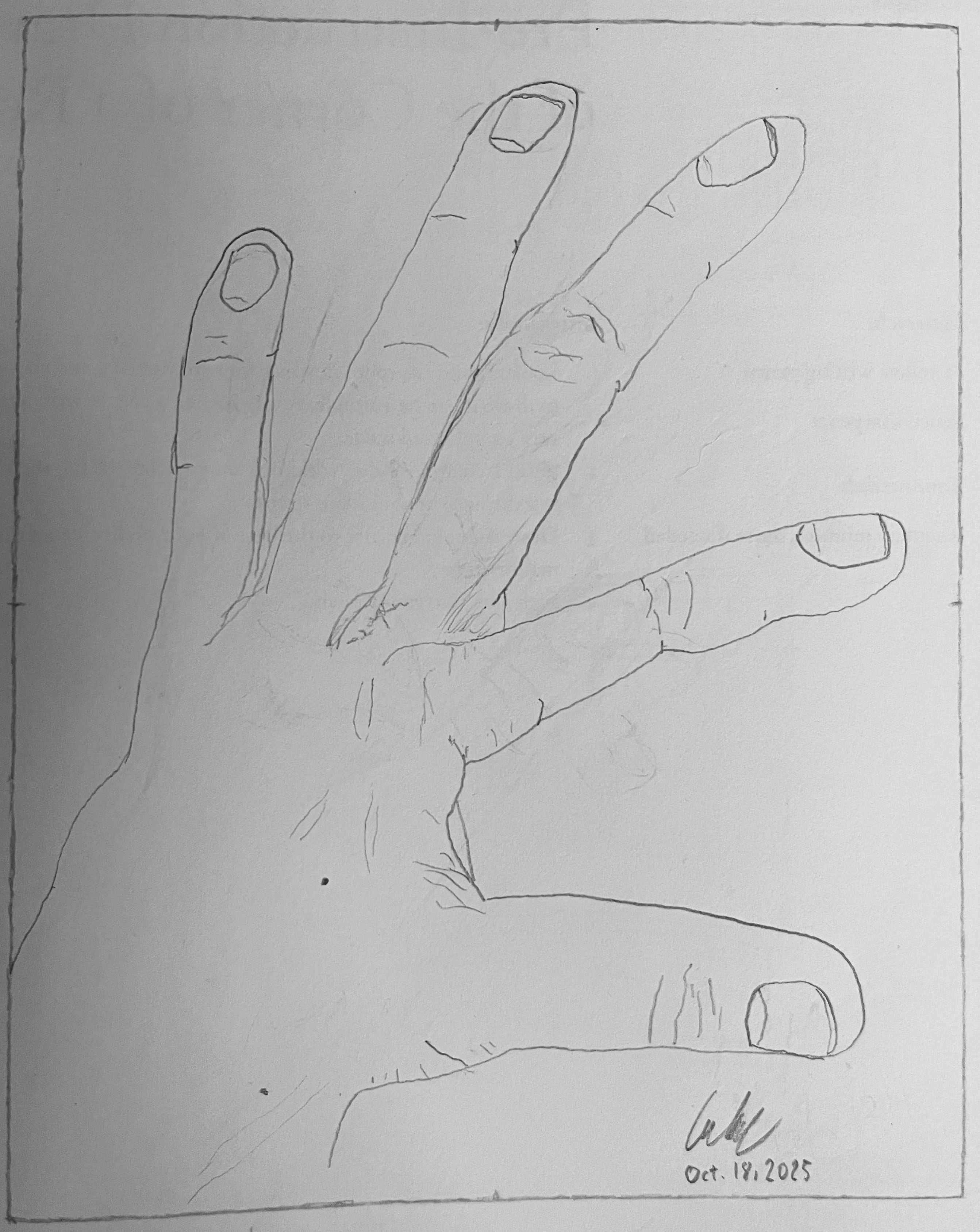 Drawing of my hand on October 18, 2025