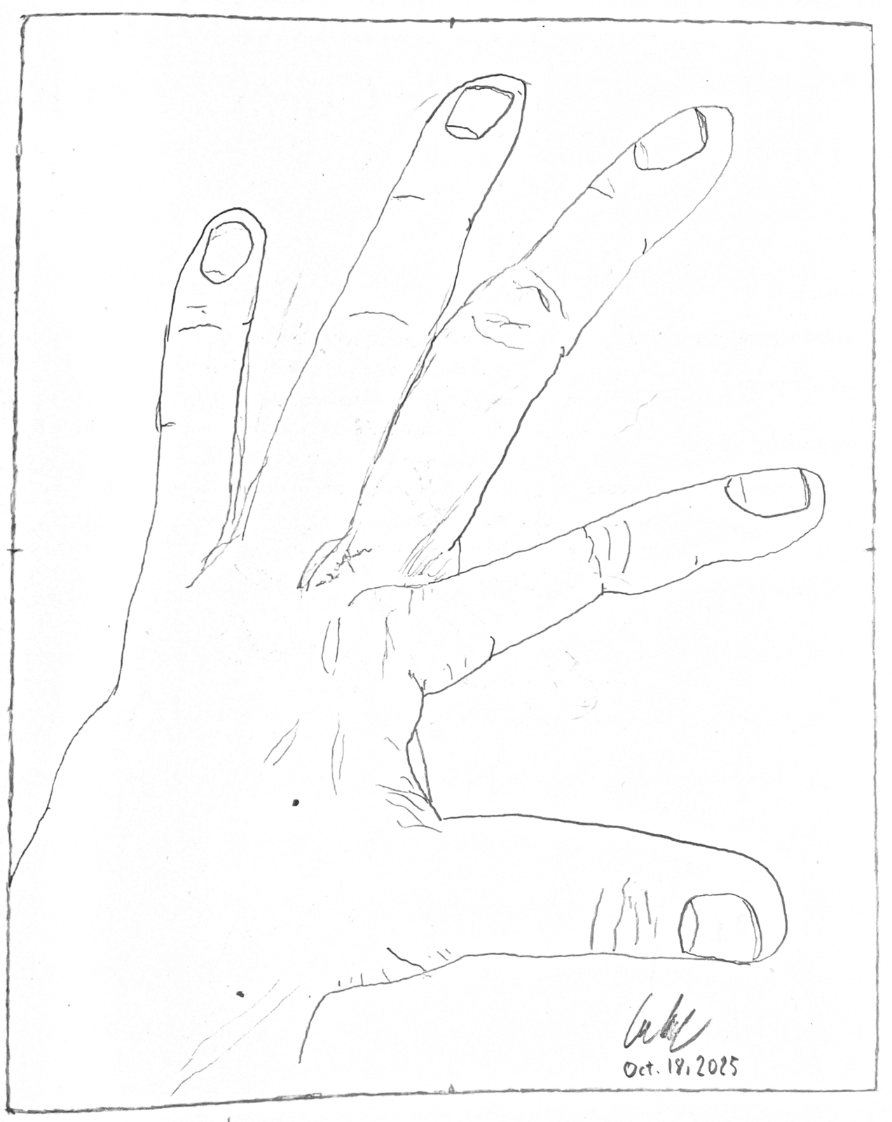 Drawing of my hand on October 18, 2025