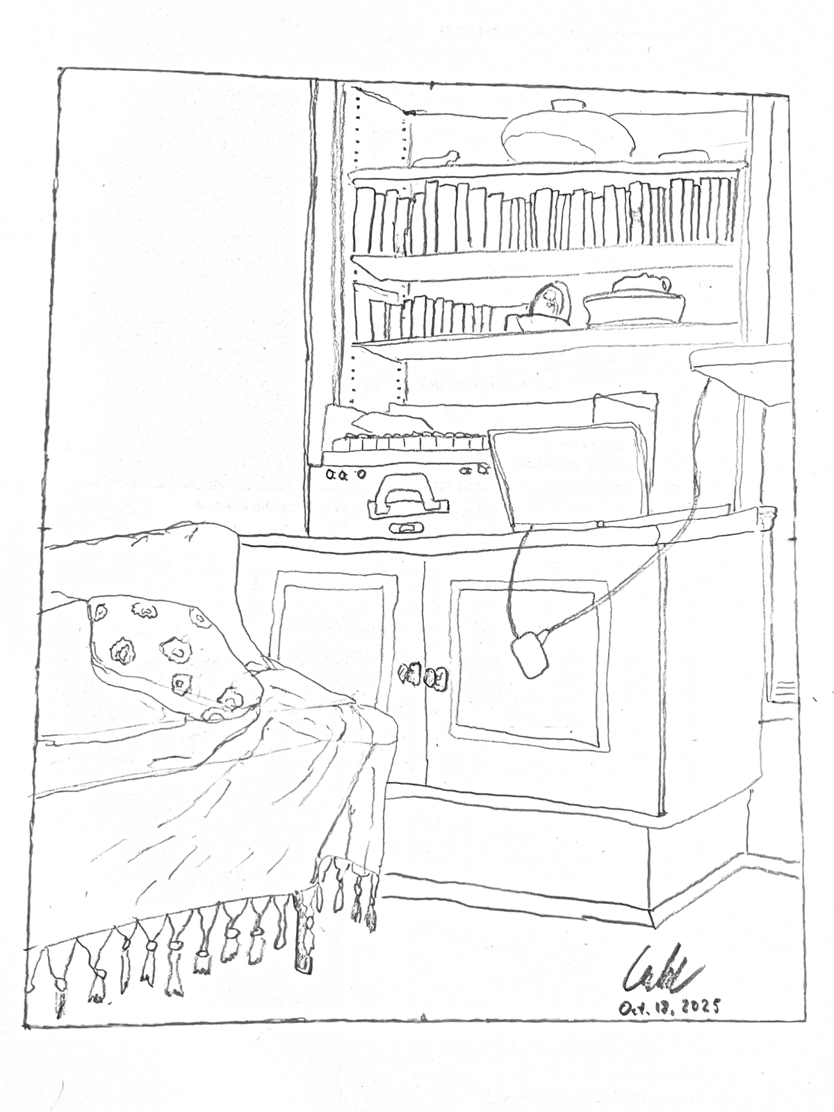 Drawing of a white room corner on October 18, 2025