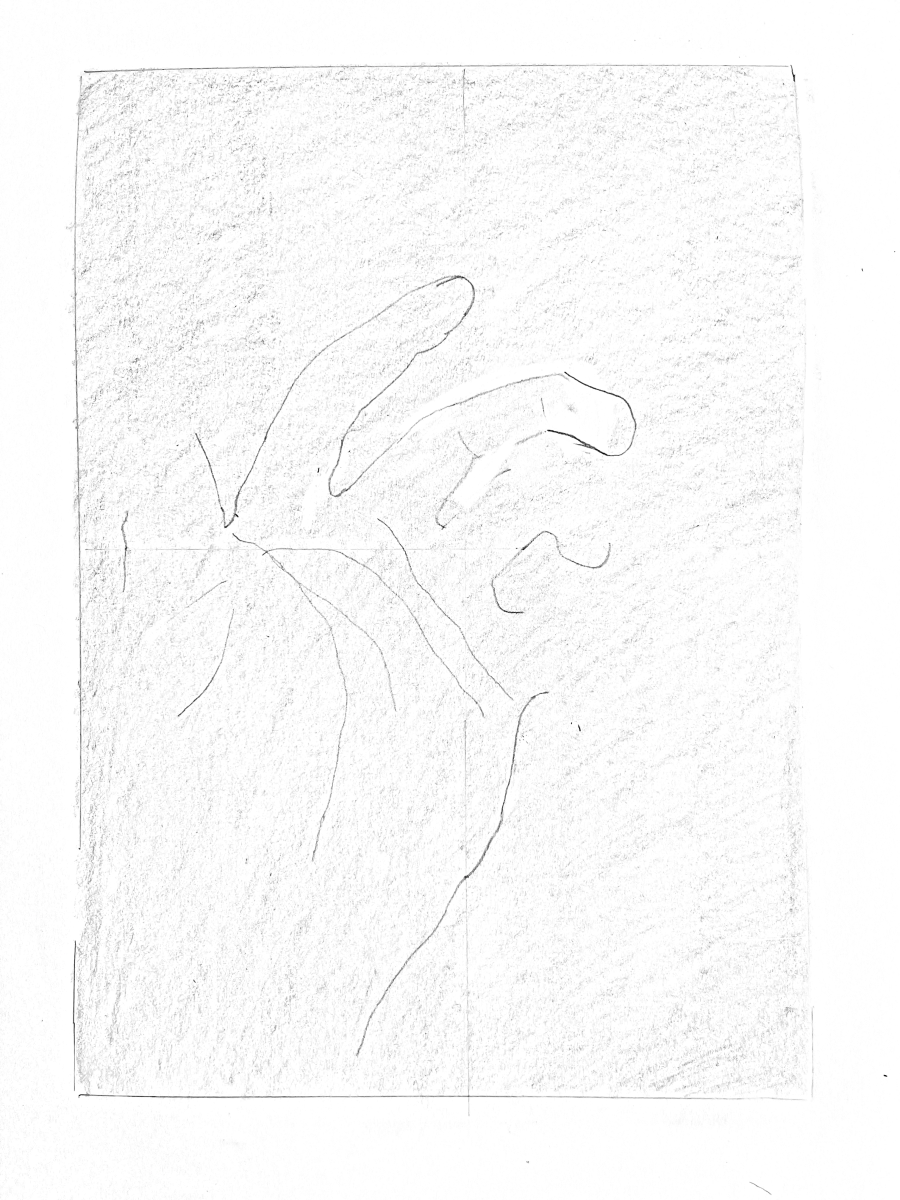 Graphite block-in for the toned-paper hand study