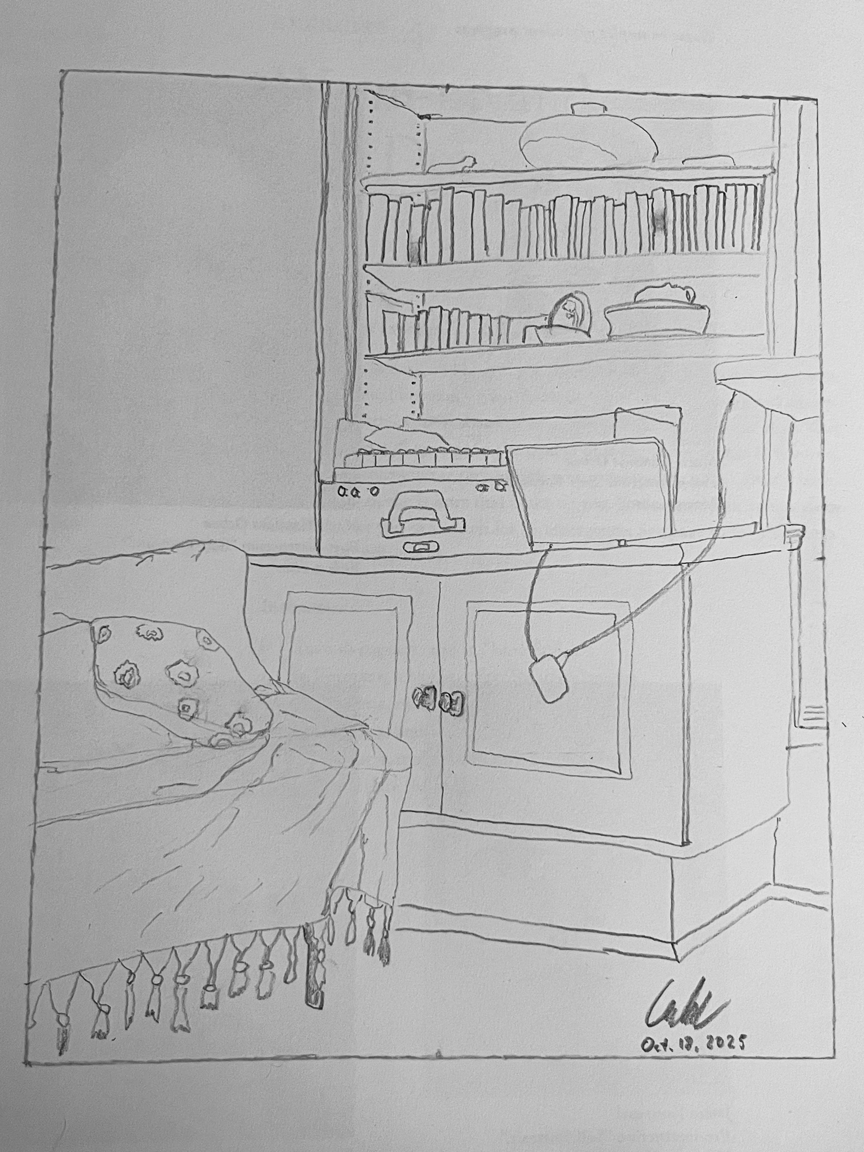 Drawing of a white room corner on October 18, 2025